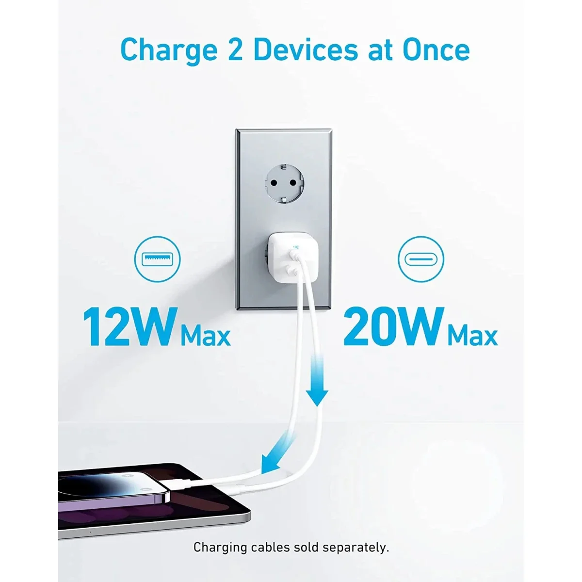Anker 33W 2-Port USB-C Compact Wall Charger with Foldable Plug - White - Image 2