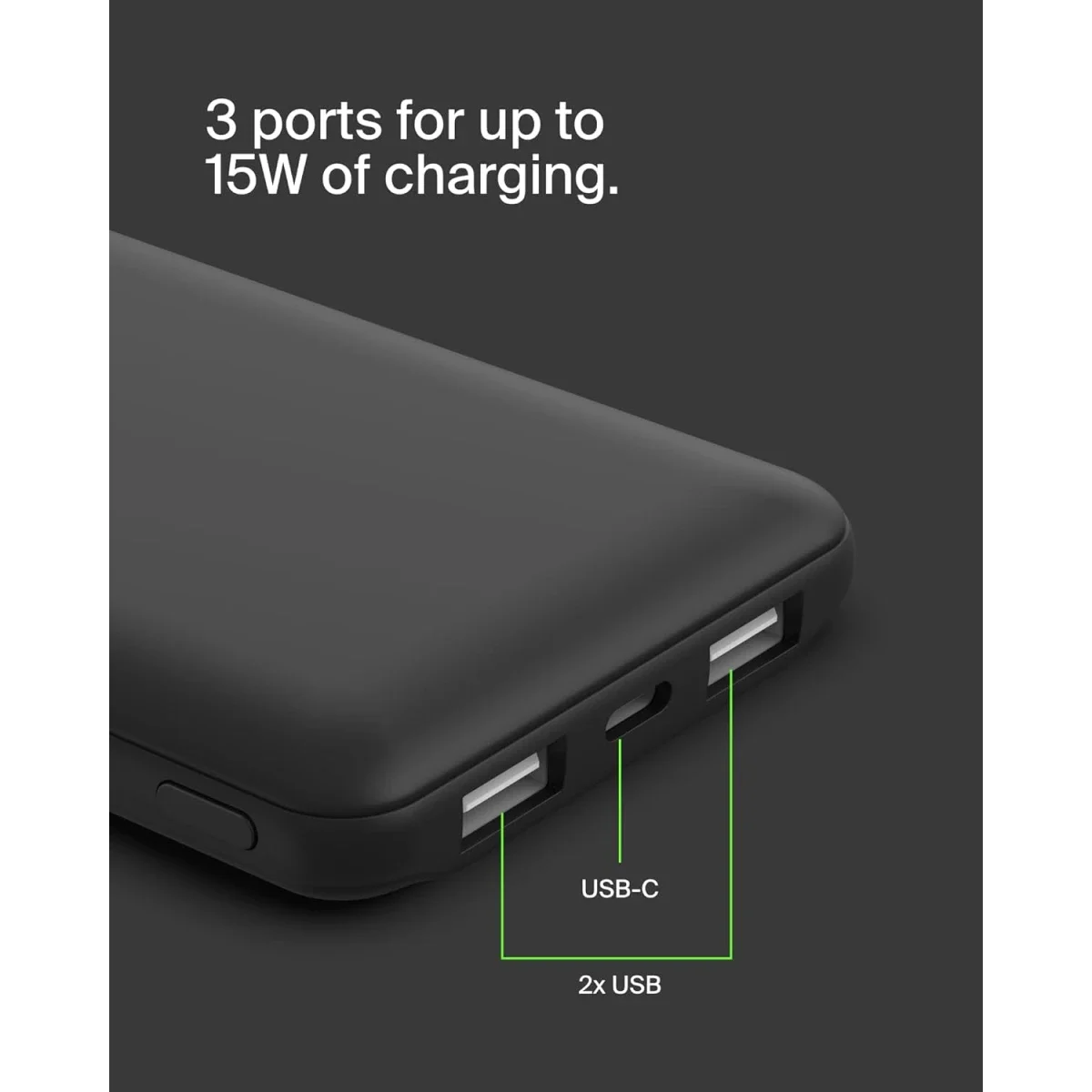 Belkin BoostCharge 10,000mAh USB-C Power Bank with 2 USB-A Ports, 15W - Black - Thumbnail 5