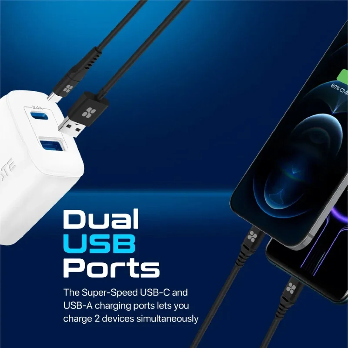 شاحن حائط Promate BiPlug-2 ثنائي المنافذ USB-C وUSB-A بقدرة 17 واط قابس أوروبي - أبيض - Thumbnail 2