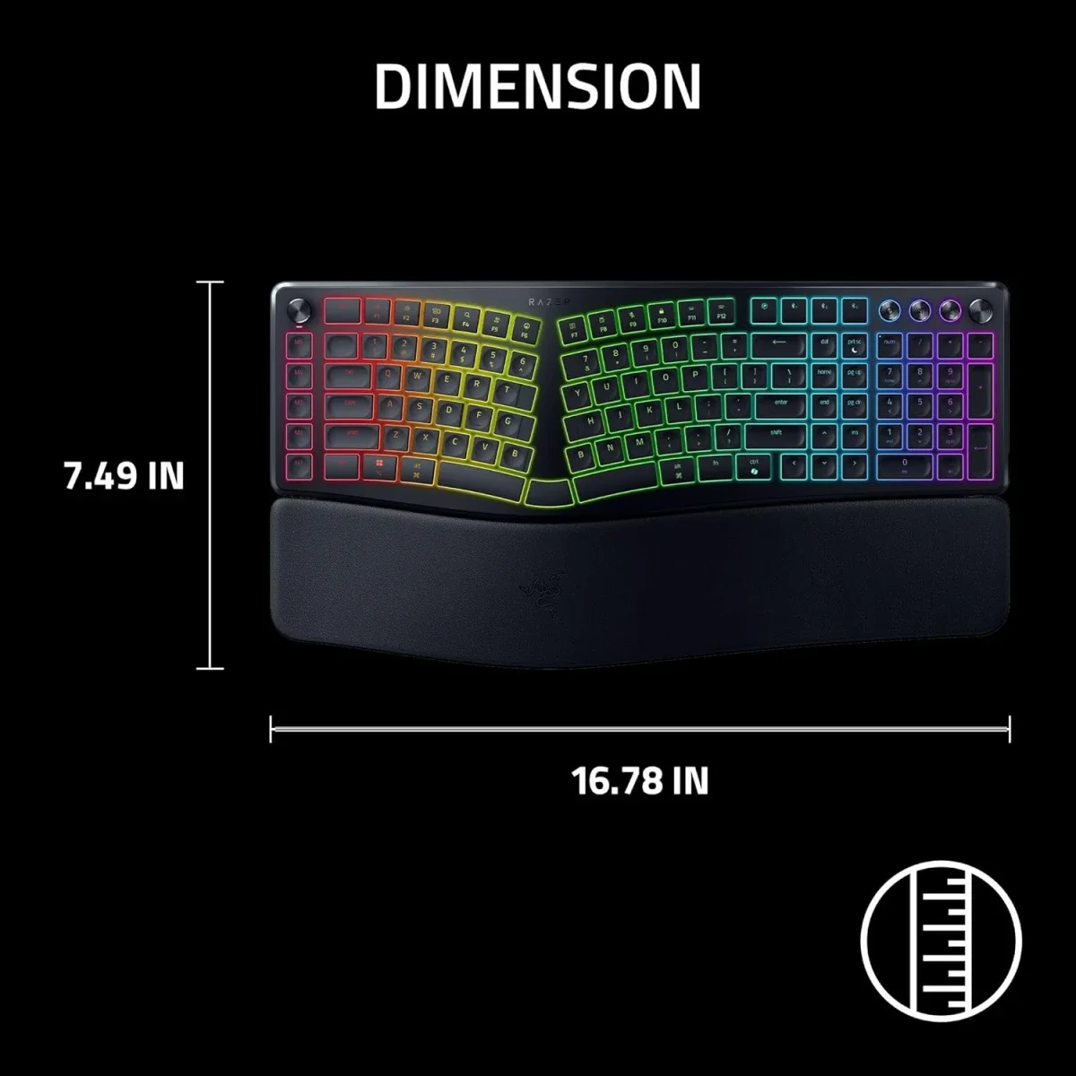 كيبورد Razer Pro Type Ergo لاسلكي مريح بتصميم منفصل وإضاءة RGB - أسود - Thumbnail 5