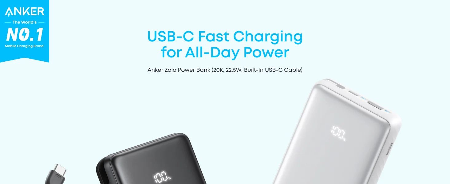 Anker Zolo Power Bank 20000mAh 22.5W USB-C Fast Charging Battery Pack White - Image 2
