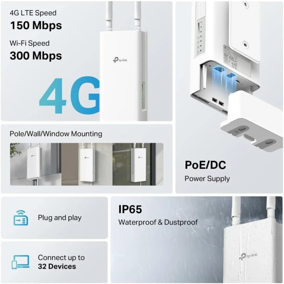 TP-LINK TL-MR100 Outdoor 4G LTE Wi-Fi Router, 300 Mbps - Thumbnail 4