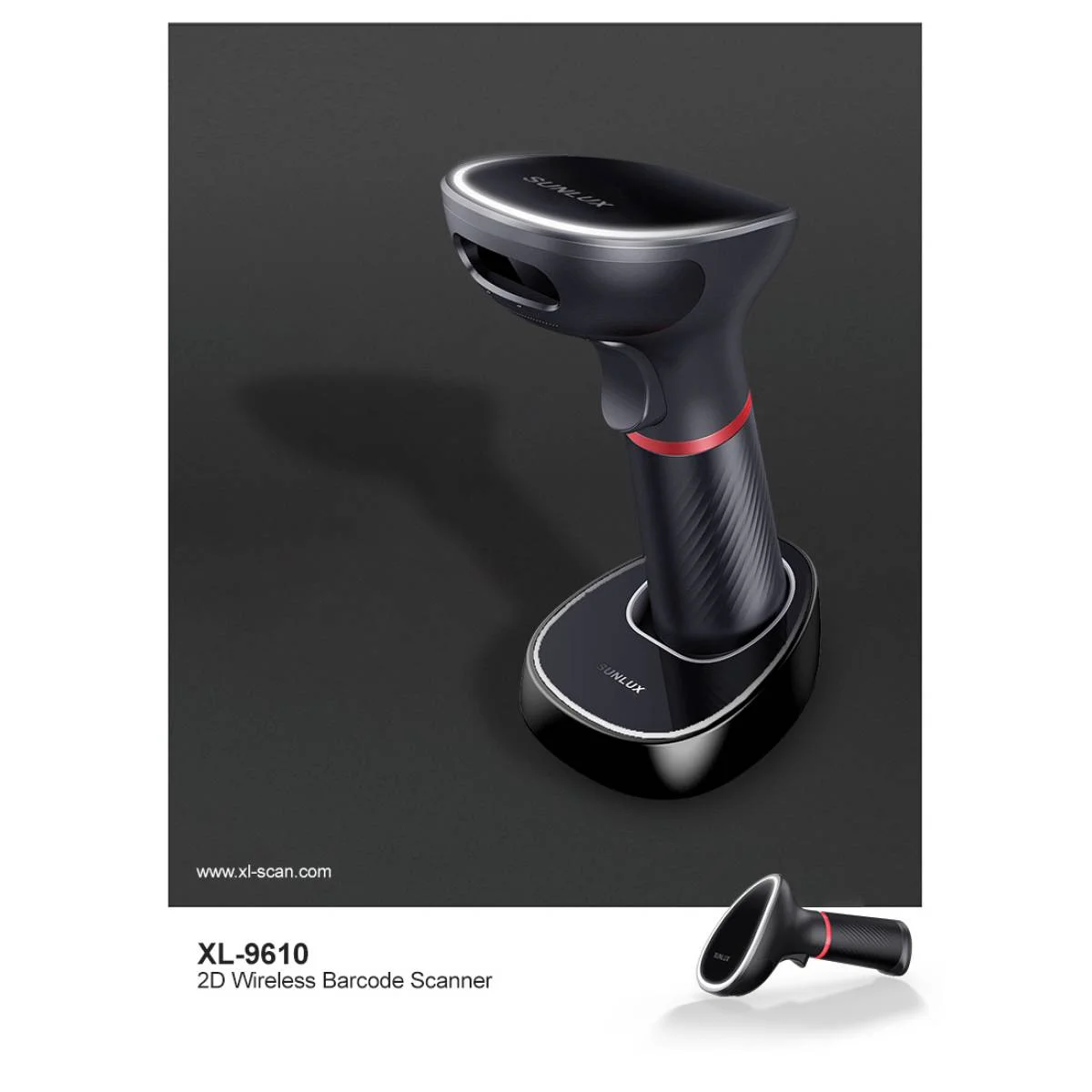 ماسح باركود SUNLUX XL-9610 لاسلكي ثنائي الأبعاد مع Bluetooth و2.4G وقاعدة شحن - Image 3