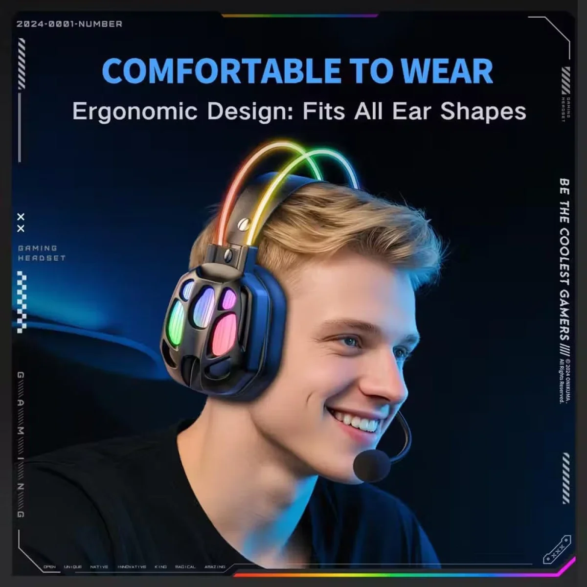 ONIKUMA X89 Gaming Headset with 3.5mm Jack, Surround Sound and RGB Lighting - Black - Thumbnail 8