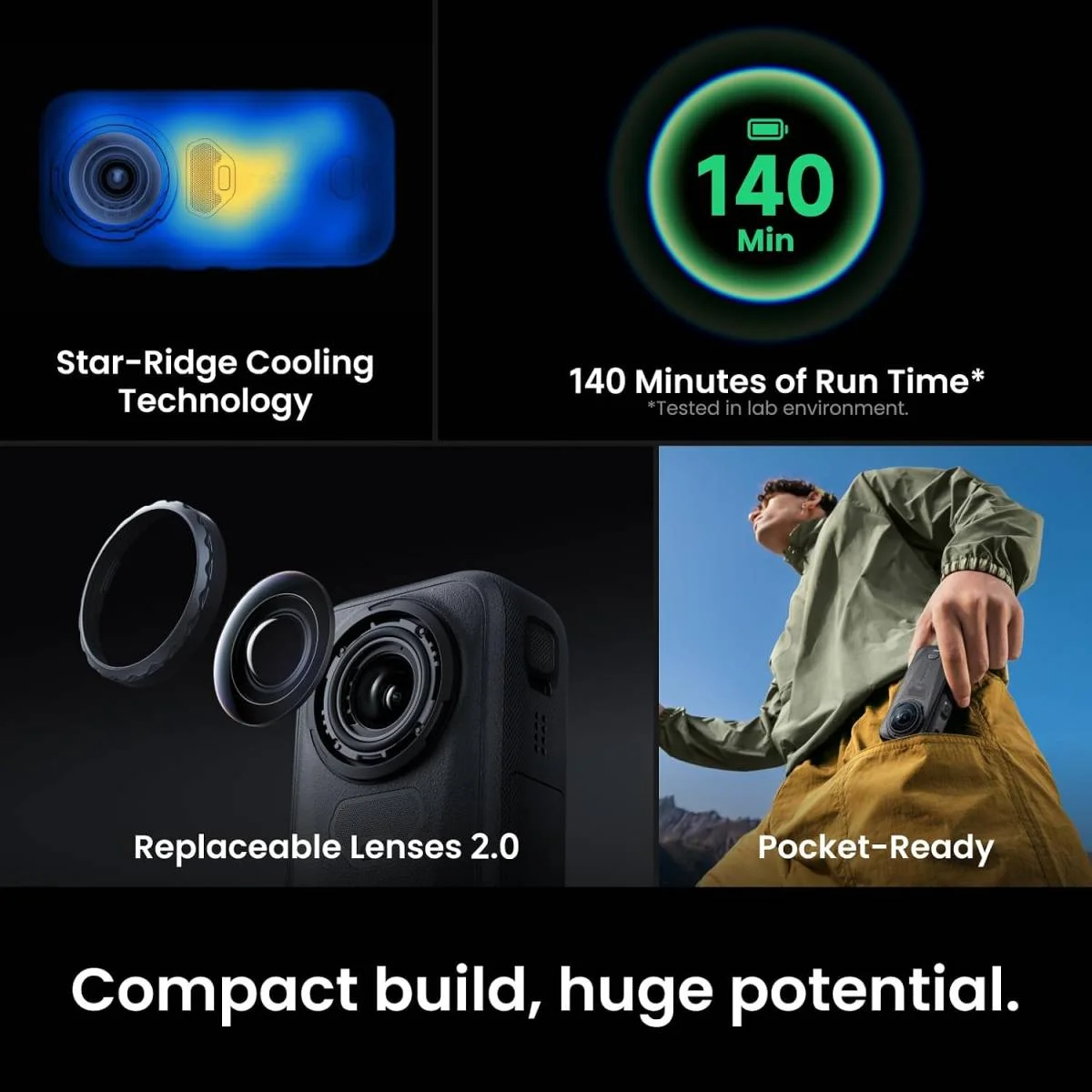 كاميرا أكشن Insta360 X6 حزمة Essentials بتصوير 360 درجة 8K50fps، مستشعرين 1/1.1 إنش، نظام ثلاث شرائح AI، InstaFrame 2.0، عصا سيلفي مخفية 114 سم وعلبة شحن سريع، أسود - Thumbnail 6