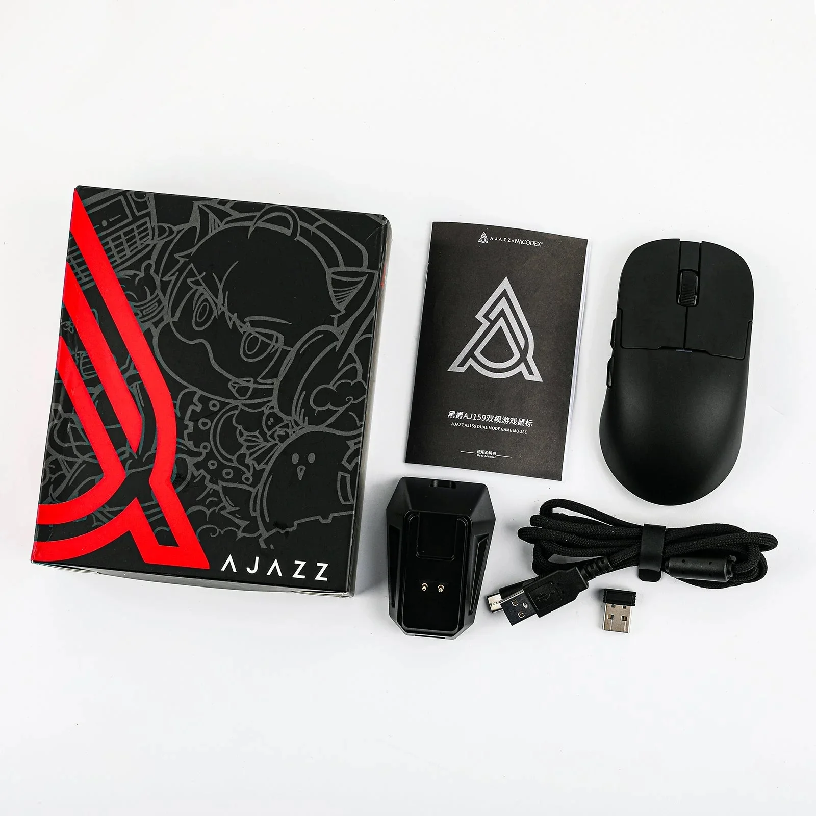 ماوس AJAZZ AJ159P للألعاب ثنائي الاتصال 2.4G/USB بدقة 26,000 DPI وبطارية 400mAh وقاعدة شحن مغناطيسية RGB – أسود - Image 3
