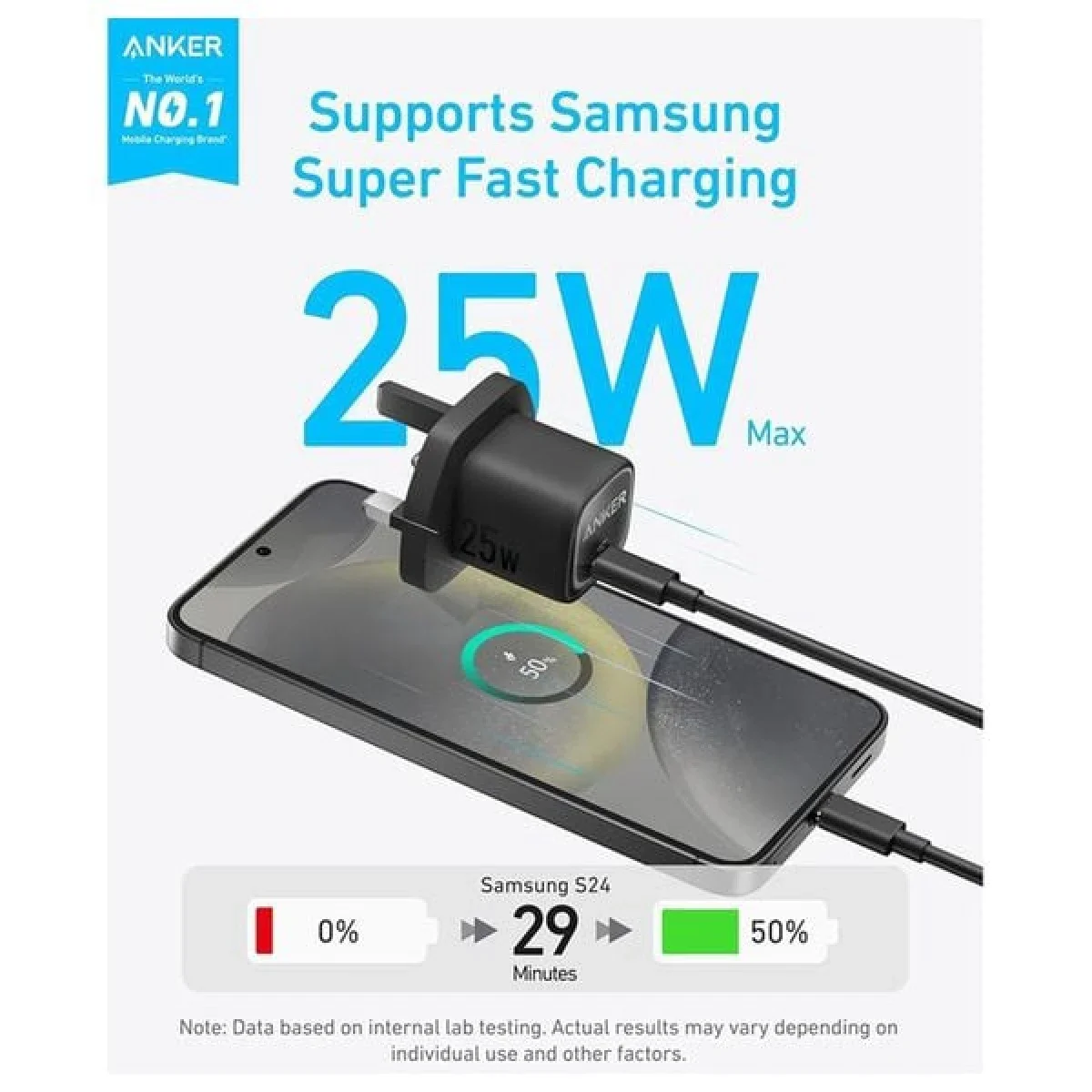 Anker 25W USB-C Charger Block with Cable, PPS Fast Charging, Black - Thumbnail 2