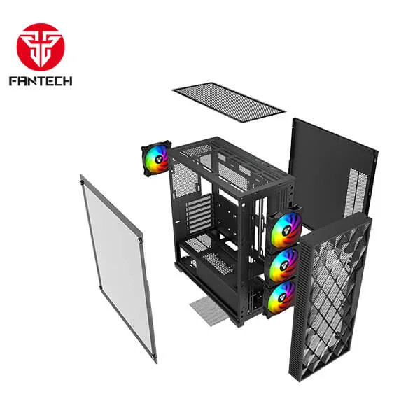 صندوق كمبيوتر Fantech RHOMBUS XL CG84 ميد تاور مع 4 مراوح ARGB - أسود - Thumbnail 3