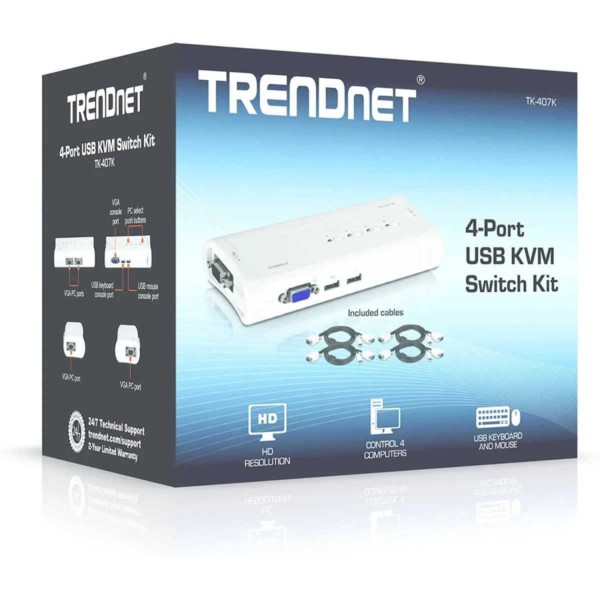 TRENDnet TK-407K 4-Port USB KVM Switch Kit with VGA and USB