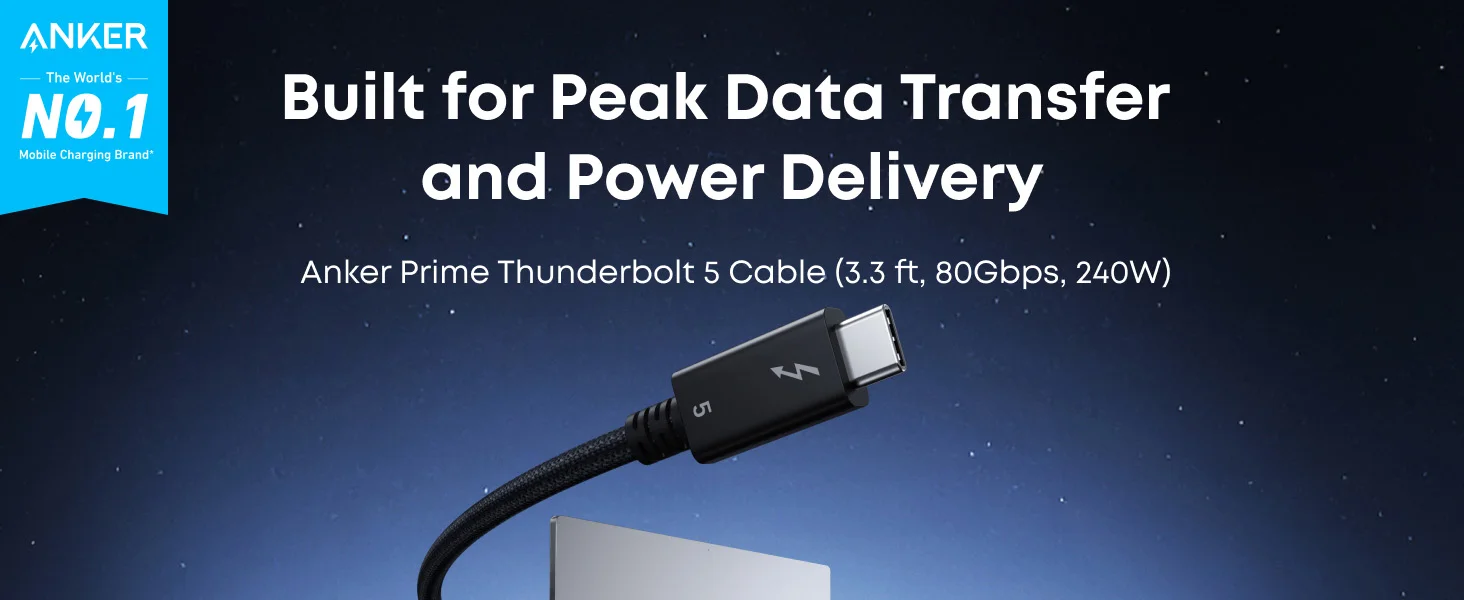 كابل Anker Prime Thunderbolt 5 USB-C إلى USB-C بطول 1 متر 240W 80Gbps أسود - Thumbnail 8