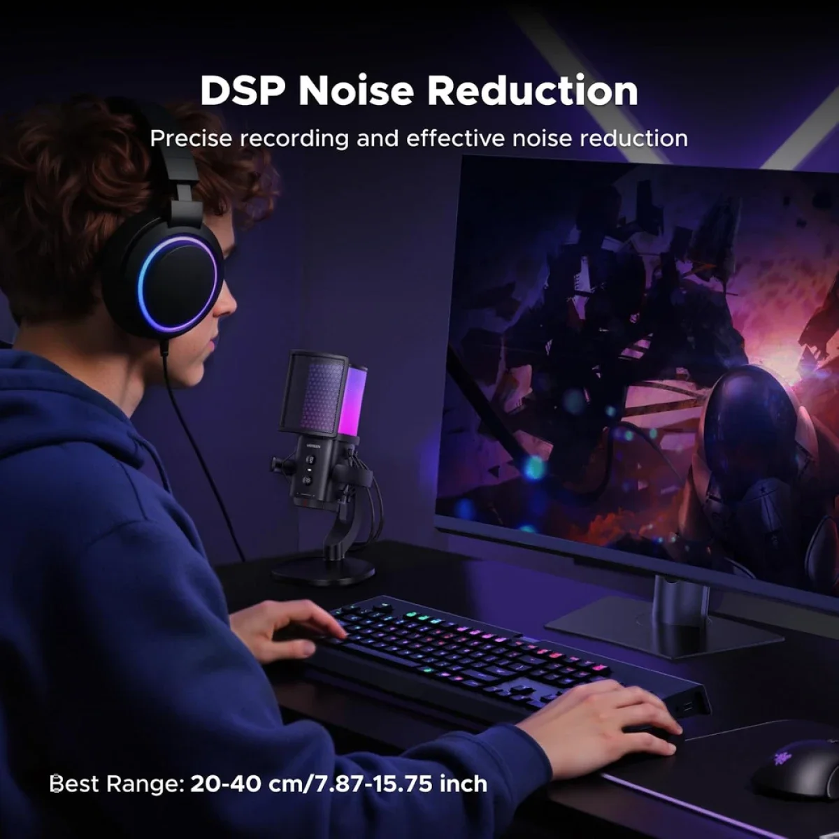 Ugreen CM581 USB Desktop Condenser Microphone, 96 kHz/24-bit, ANS Noise Reduction & 7 RGB Modes - Thumbnail 7