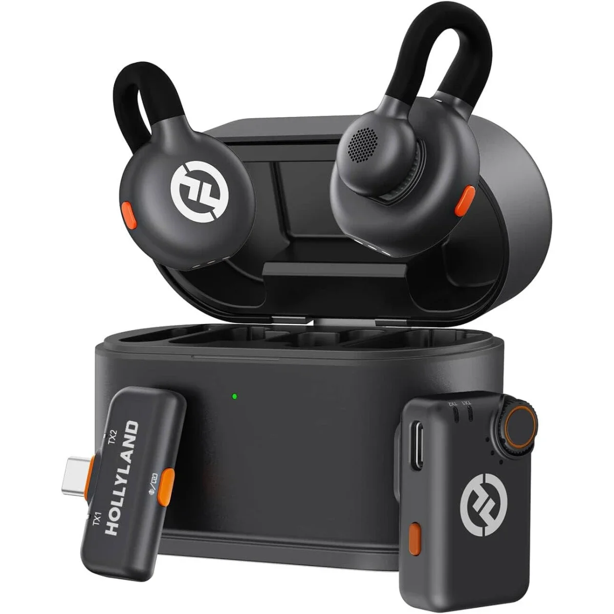 نظام ميكروفون لاسلكي صغير Hollyland Lark M2S Mini Combo مع مستقبل للكاميرا وUSB-C، أسود