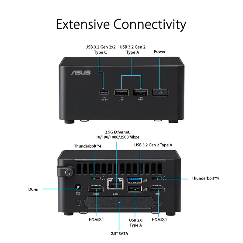 كمبيوتر مكتبي صغير Asus NUC 14 Pro Kit بمعالج Intel Core 3-100U ورام 8GB DDR5 و500GB NVMe M.2 SSD ورسوميات Intel ونظام DOS – 90AR0072-M00050 - Thumbnail 4