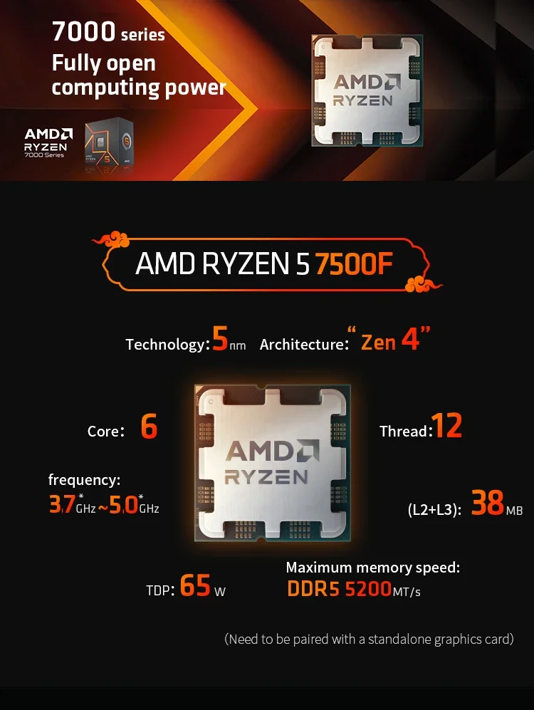معالج AMD Ryzen 5 7500F لسطح المكتب AM5 إصدار Tray - Image 5