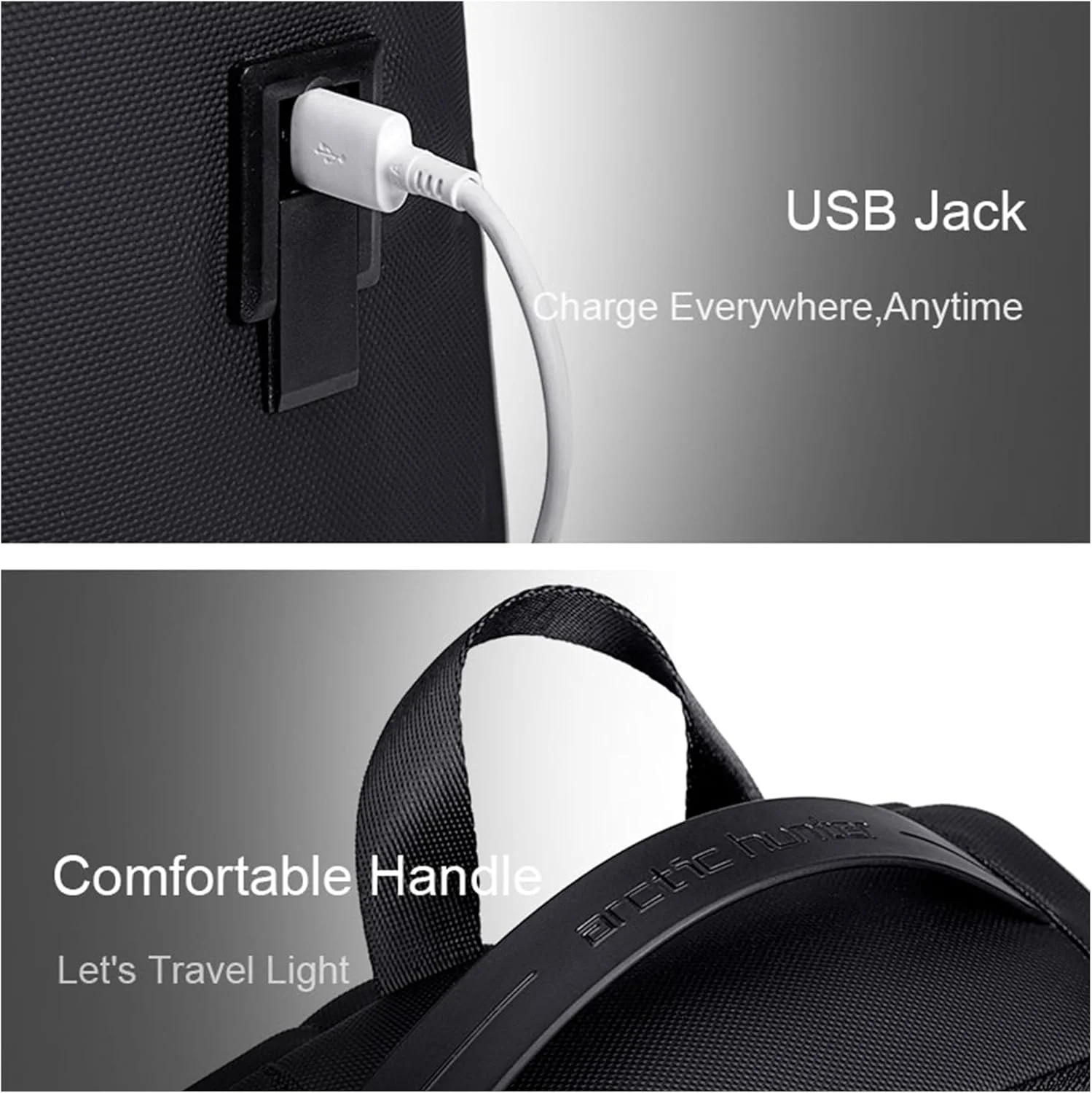 حقيبة ظهر للابتوب Arctic Hunter B00554 مقاس 15.6 إنش من بوليستر متين بمنفذ USB وسماعات – رمادي - Image 9