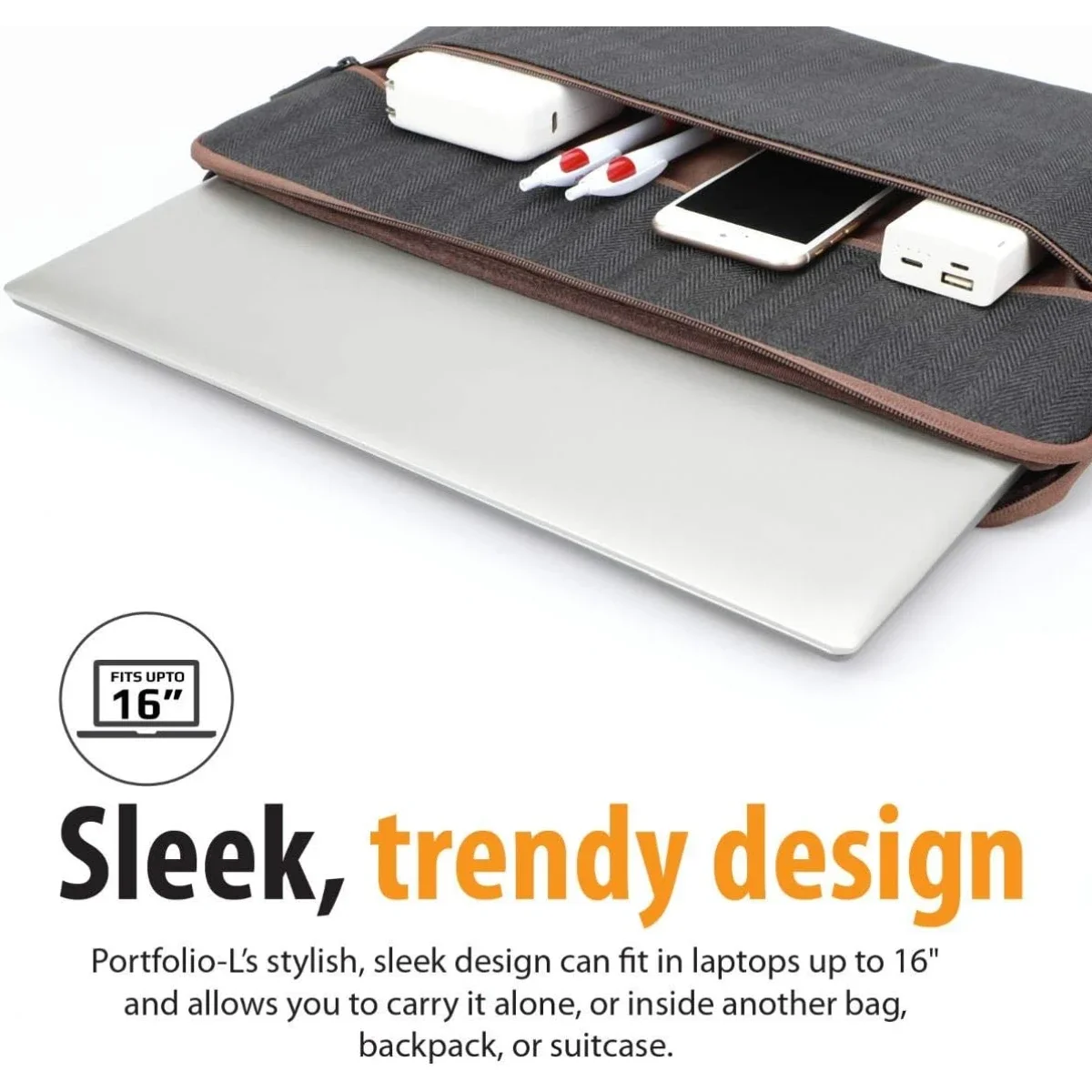 Promate Portfolio-L 16 Inch Laptop Sleeve Water-Repellent Shockproof Bag - Image 5