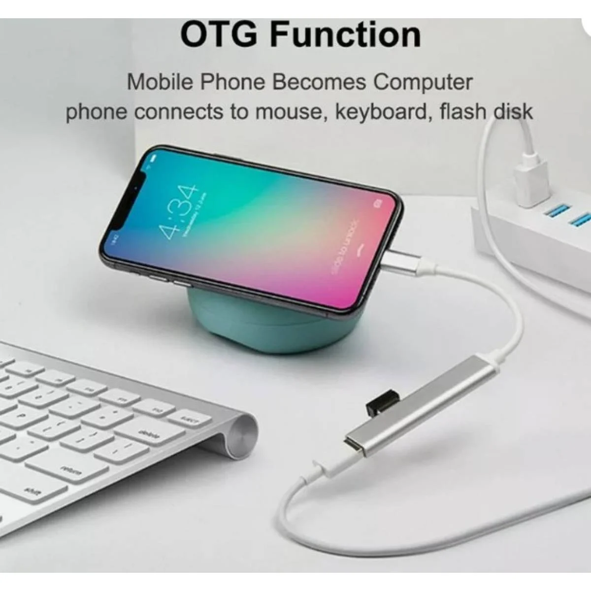 USB Type-C 4-Port USB 3.0 Hub Adapter, Metal Silver - Thumbnail 4