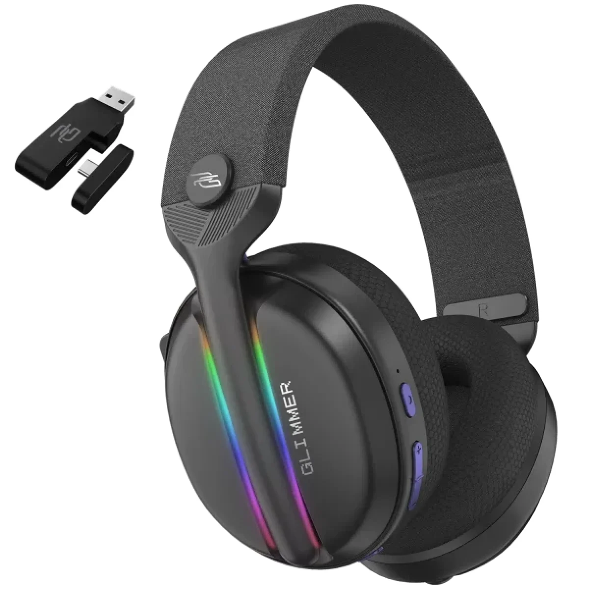 Proove Glimmer Dual-Wireless RGB Gaming Headset, Black/Purple (WHGL00022016) - Thumbnail 2