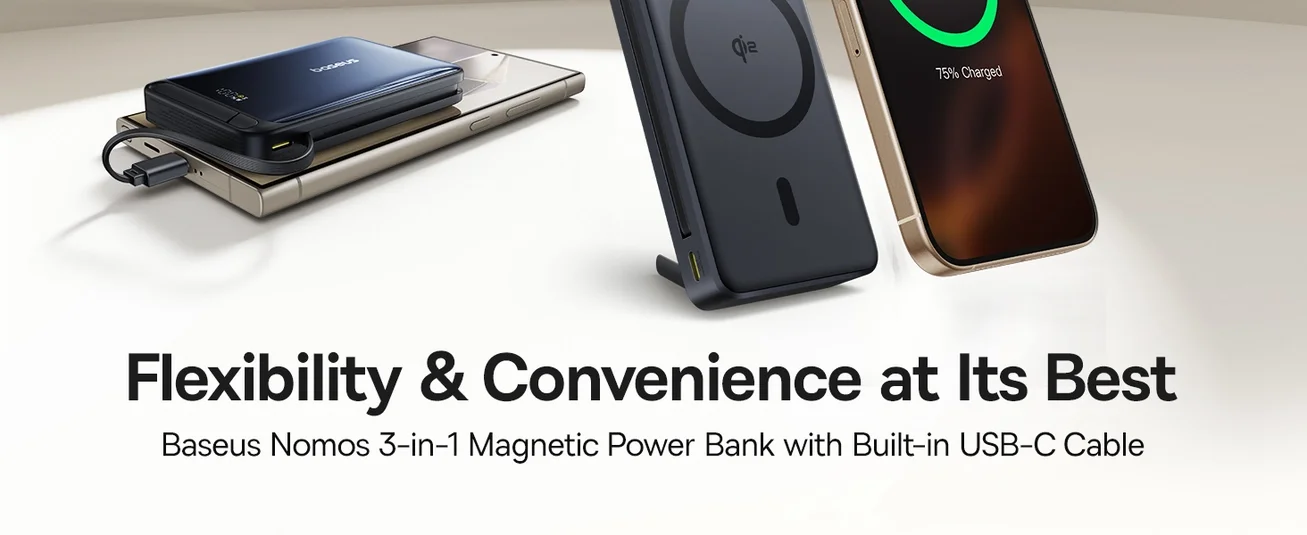 باور بانك Baseus Nomos 3-in-1 بسعة 10000mAh مع شحن لاسلكي Qi2 بقوة 15W وكابل 45W - أسود - Thumbnail 11