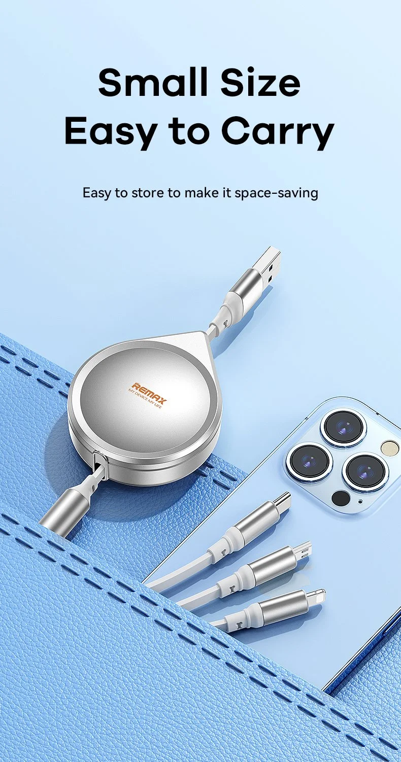 كيبل شحن سريع Remax Drip Series RC-C018 قابل للسحب 3 في 1 بقدرة 15 واط وطول 120 سم – USB إلى آيفون وType-C وMicro USB - Image 9