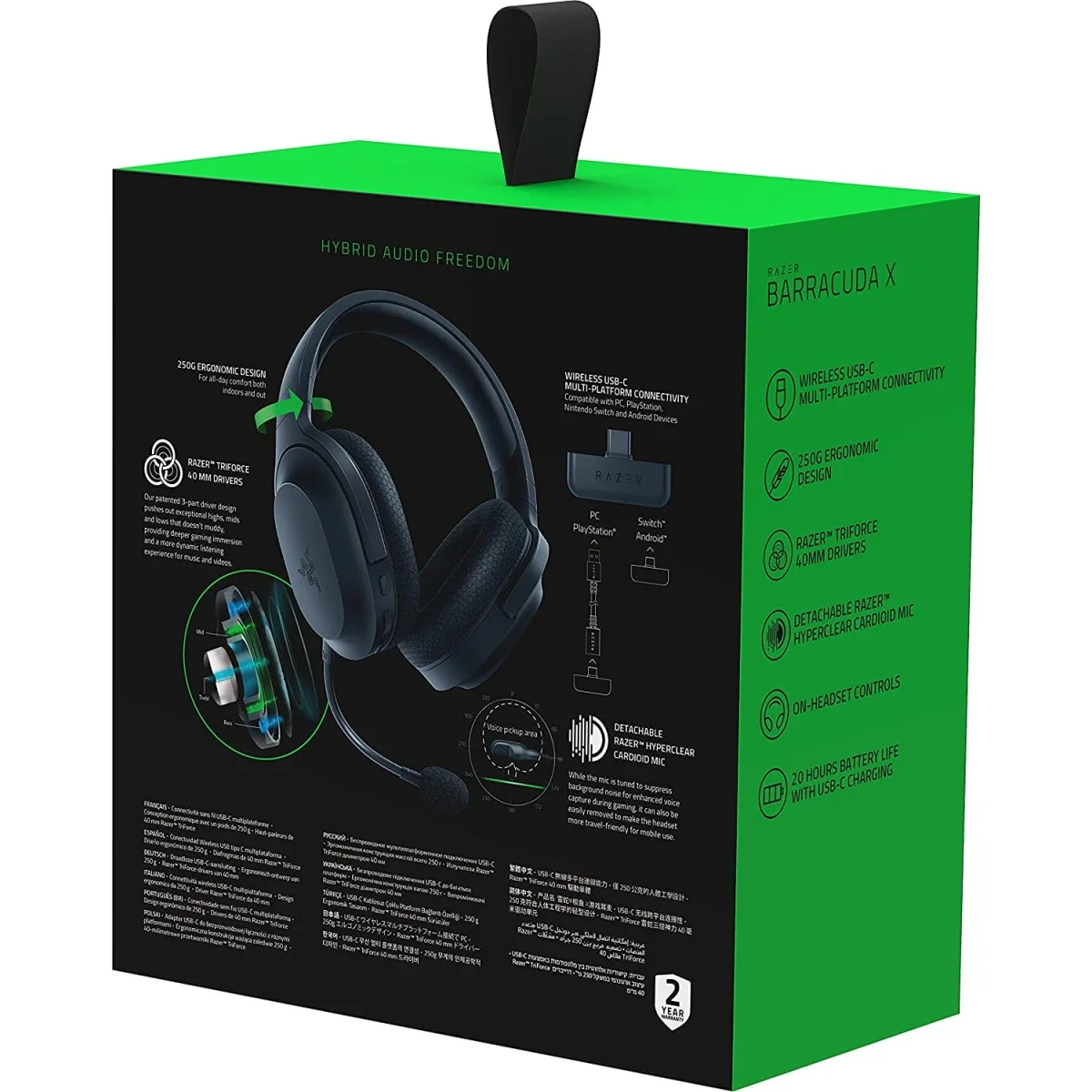 Razer Barracuda X Wireless Gaming & Mobile Headset with Bluetooth, 40mm Drivers, Detachable Mic, 50-Hour Battery - Black - Thumbnail 7