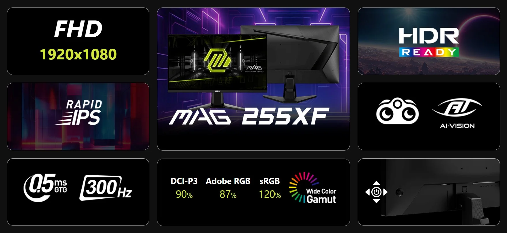 MSI MAG 255XF 25-Inch Rapid IPS FHD Gaming Monitor, 300Hz, 0.5ms, Black - Thumbnail 10