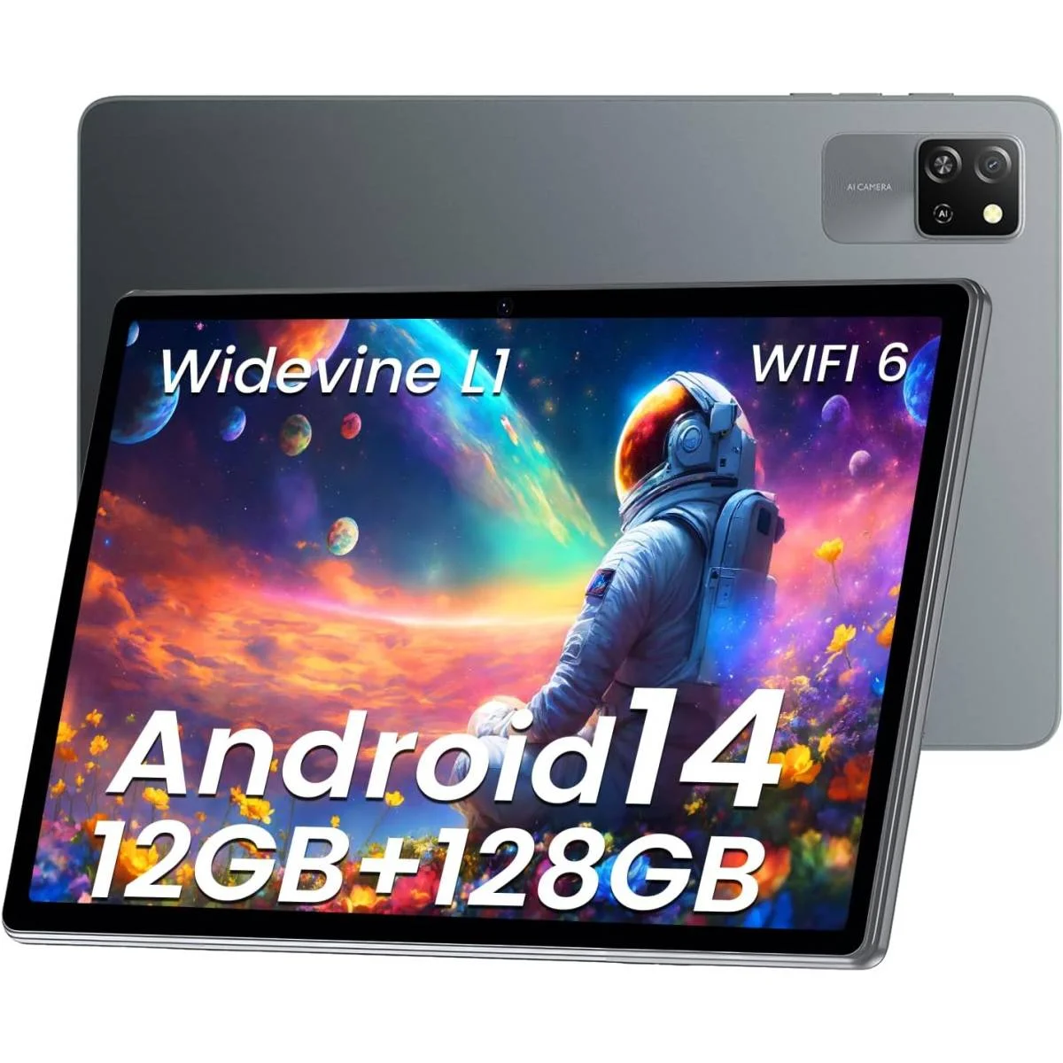 تابلت BlackView Tab 60 WiFi بنظام Android 14، 10.1 إنش HD Plus، رام 12GB، سعة 128GB، رمادي مع كيبورد بلوتوث