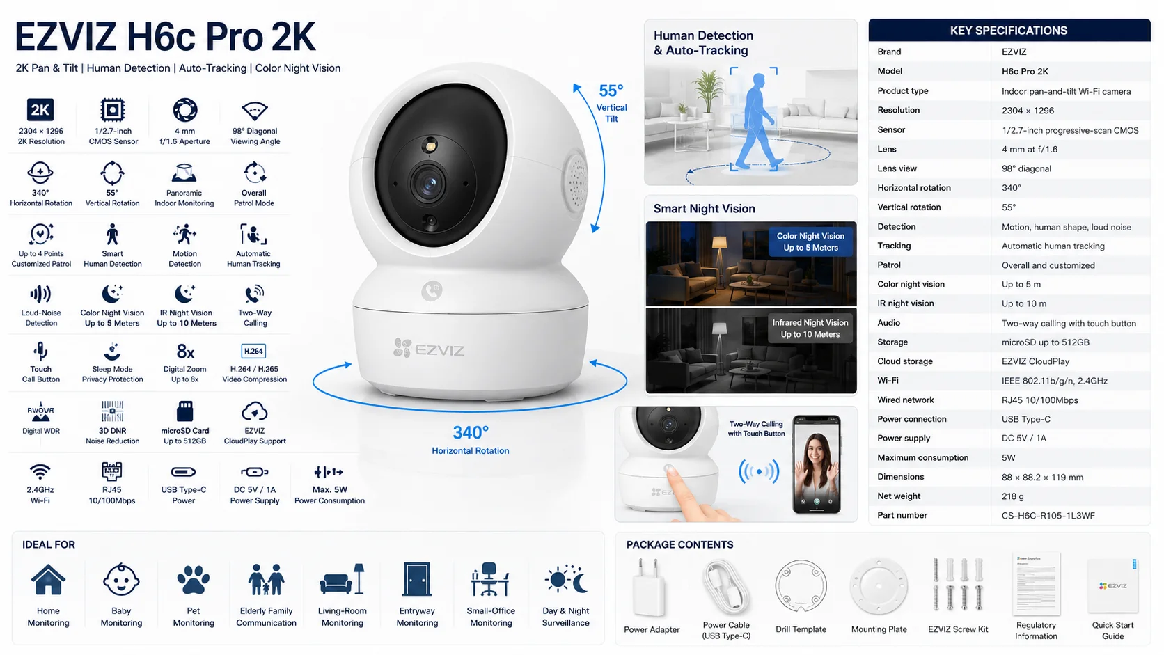 Ezviz H6c Pro 2K Indoor Pan & Tilt Wi-Fi Camera with Auto-Tracking - Image 10