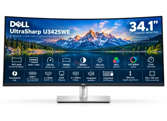 Dell UltraSharp U3425WE 34-inch IPS Curved Thunderbolt 4 Hub Monitor, 2K 120Hz, 100% Adobe RGB