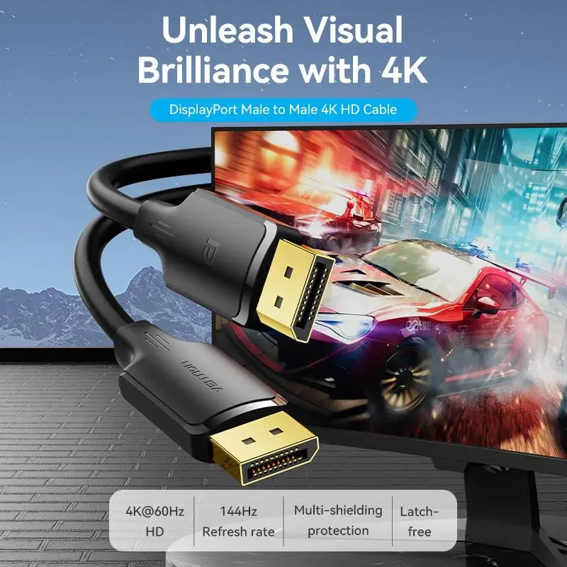 Vention HAKBF DisplayPort Male-to-Male 4K HD Cable, 1m, Black - Image 2