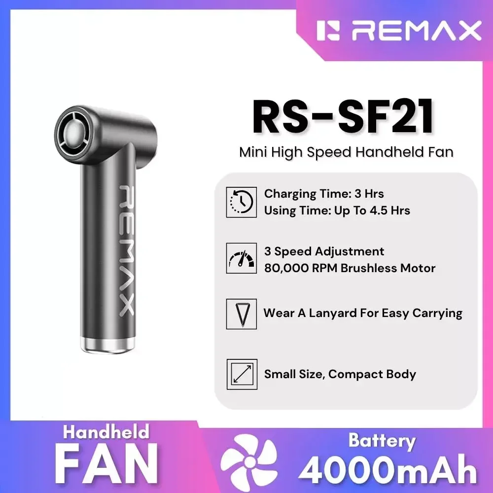 Remax RS-SF21 Small Cannon High-Endurance Handheld Fan, Tarnish Gray - Thumbnail 6