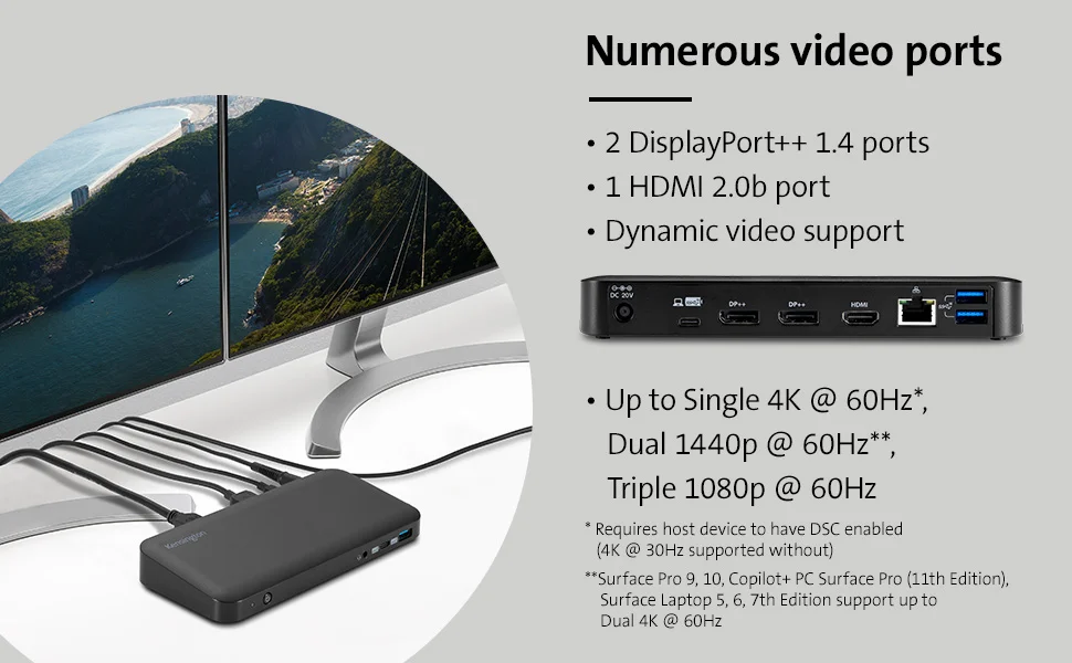 Kensington SD4845P 9-in-1 USB-C Docking Station for Microsoft Surface with Triple Display, 10Gbps, 85W PD - Black - Image 10