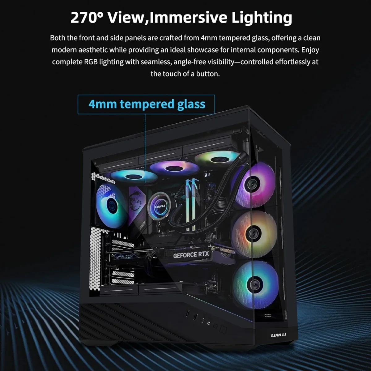 LIAN LI Vector V100R Mid-Tower PC Case with 4 Fans, 360mm Radiator Support, Black - Image 4