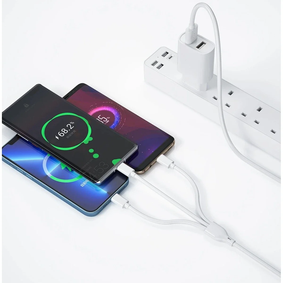 WIWU Wi-U003 Quick Series Dual USB Charger with 3-in-1 Cable, White - Thumbnail 4