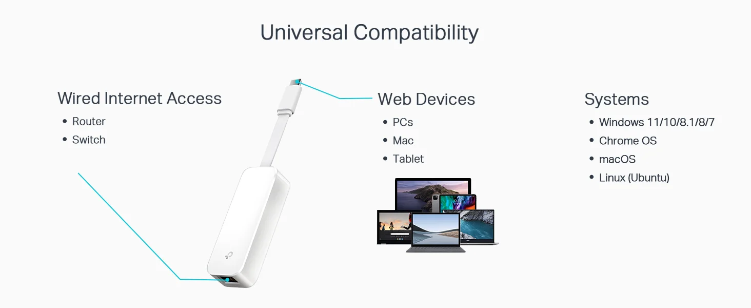 TP-LINK UE300C USB-C to Gigabit Ethernet Adapter - White - Thumbnail 14
