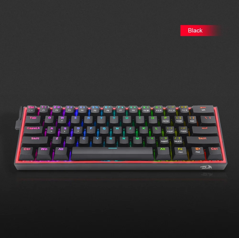 Redragon K617 Fizz RGB 60% Mechanical Gaming Keyboard, 61 Keys, Red Switches, Black - Thumbnail 23