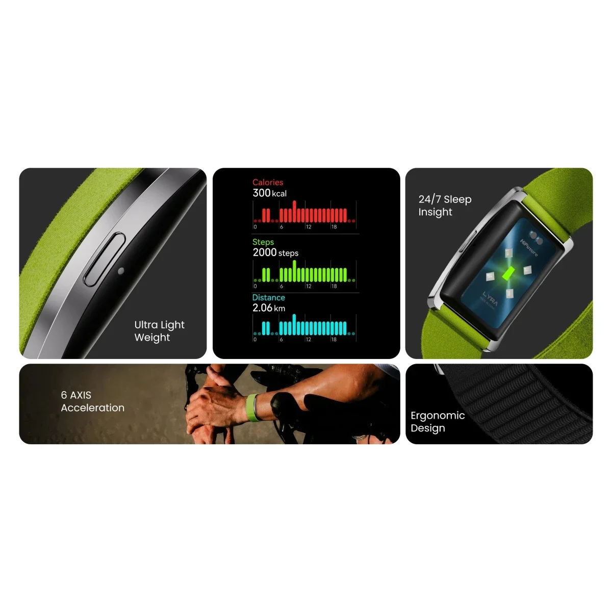 HiFuture LYRA Screen-Free Fitness Tracker, 170+ Sports, 6-Axis Sensor, Sleep Tracking, Personalized Training, Up to Two Weeks Battery Life, Gray - Image 3
