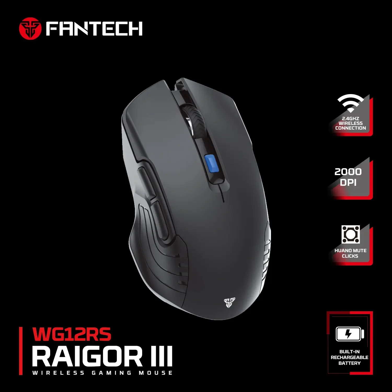 ماوس ألعاب Fantech WG12RS Raigor III لاسلكي أسود - Thumbnail 2