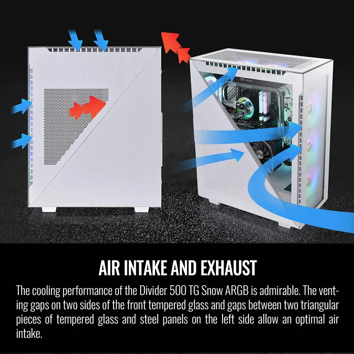 هيكل كمبيوتر Thermaltake Divider 500 ميد تاور مع 3x120mm مراوح أمامية ARGB + 1x120mm مروحة خلفية - White - Image 4