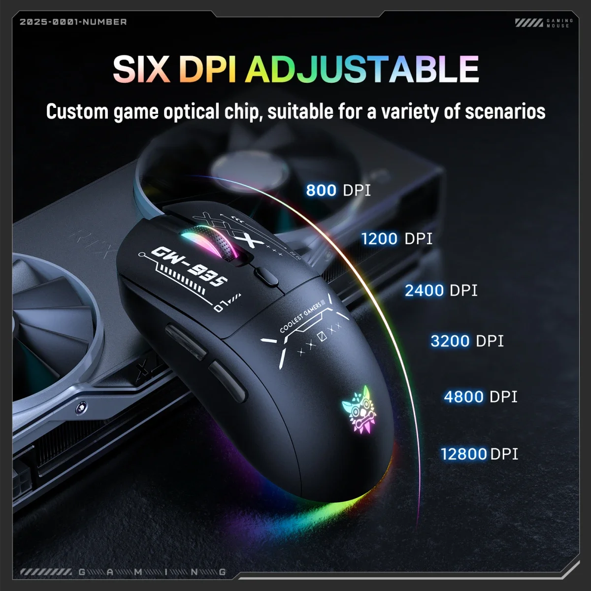 ONIKUMA CW935 Tri-Mode Wireless Gaming Mouse, 4K Hz Polling Rate, Black - Image 4