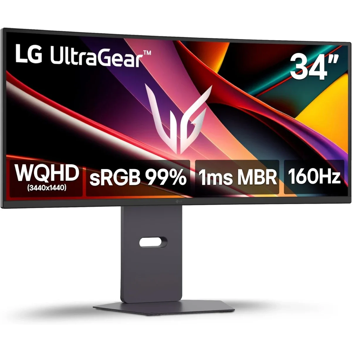 شاشة ألعاب LG UltraGear 34G600A منحنية 34 إنش WQHD، 160 هرتز، 1 مللي ثانية، HDR10