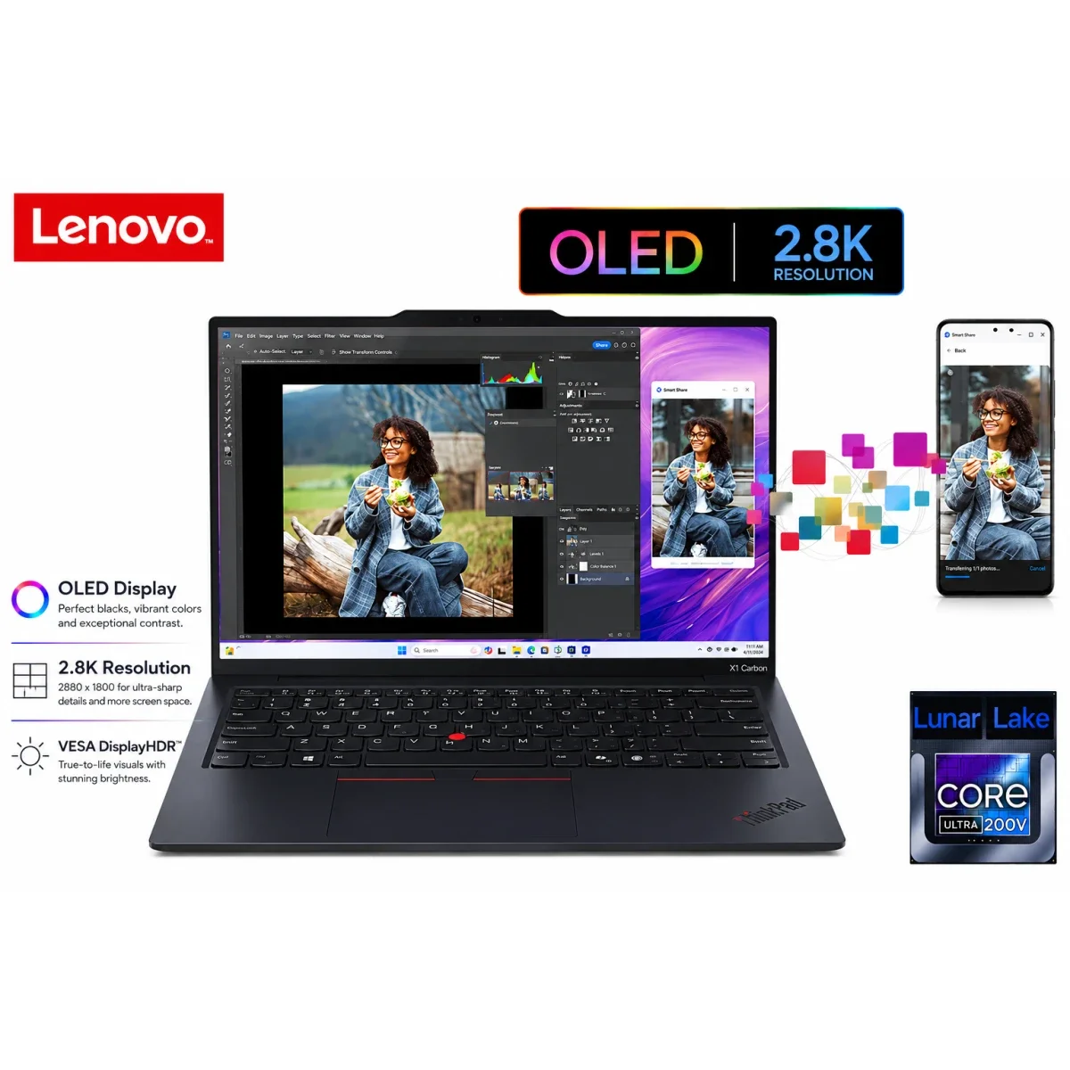 Lenovo ThinkPad X1 Carbon Gen 13 Aura Edition 14-inch OLED 2.8K Laptop, Core Ultra 7 258V, 32GB RAM, 1TB SSD, Black