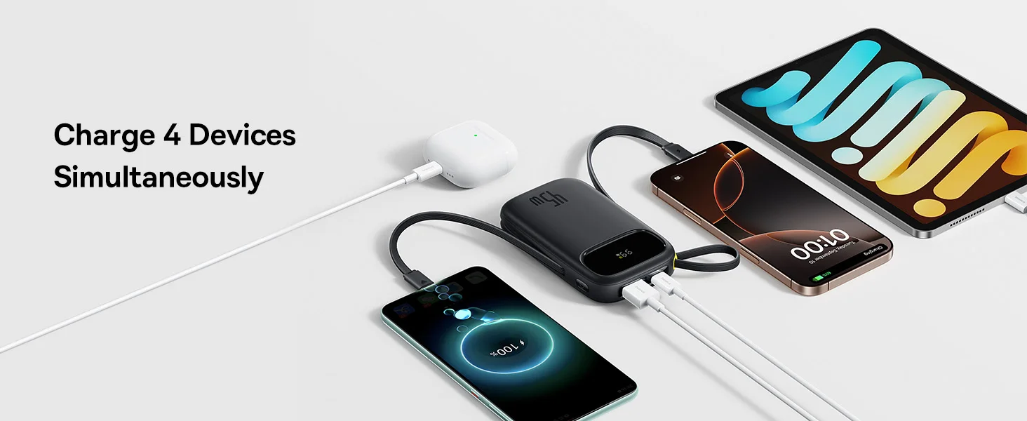 باور بانك Baseus Qpow3 بسعة 20000mAh وقدرة 45W مع كابل USB-C مدمج، أسود - Thumbnail 13