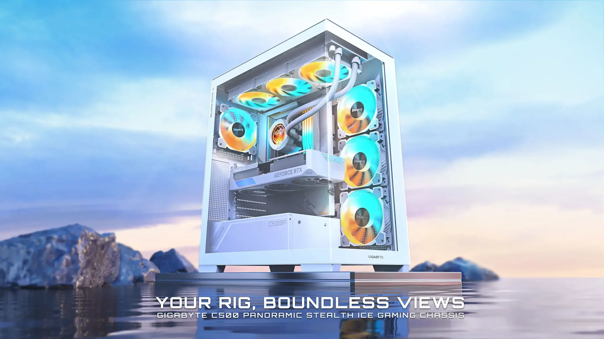 صندوق كمبيوتر ألعاب GIGABYTE C500 Panoramic Stealth ICE زجاج مقوى مع 4 مراوح ARGB - Image 5