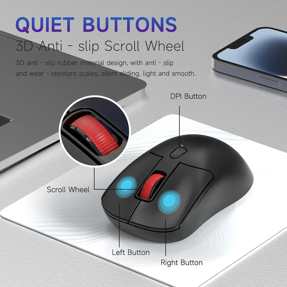 ماوس AJAZZ NJ02 لاسلكي بأزرار هادئة – 2.4G وبلوتوث – أسود - Image 11
