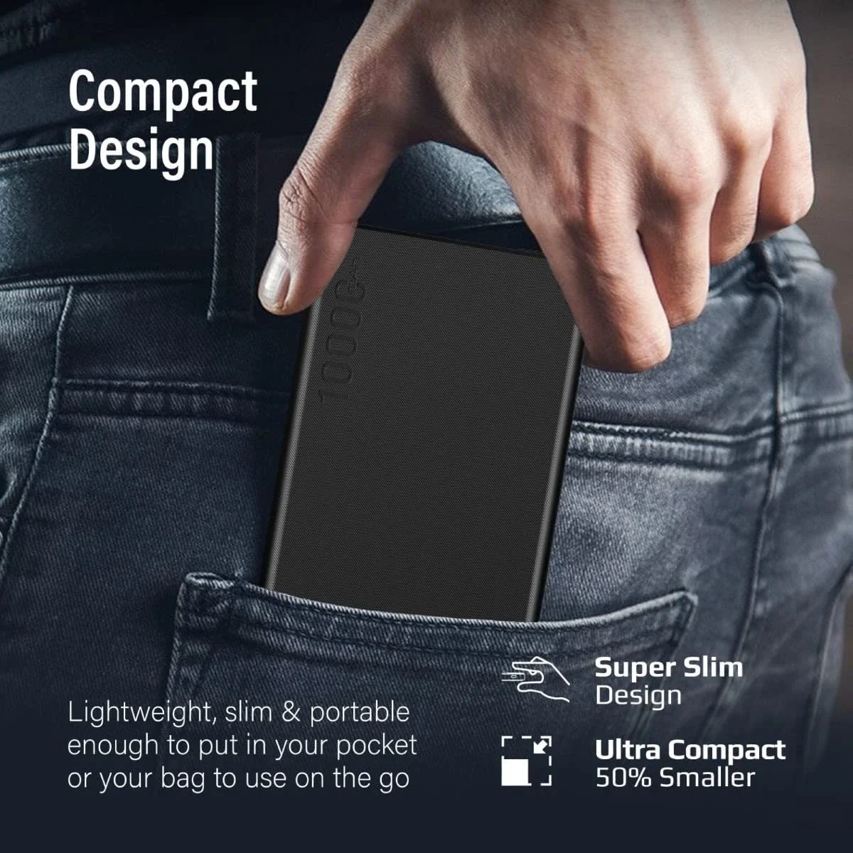 Promate Bolt-10Pro 10000mAh Ultra-Slim Power Bank with 10W USB-C and Dual USB - Black - Thumbnail 6