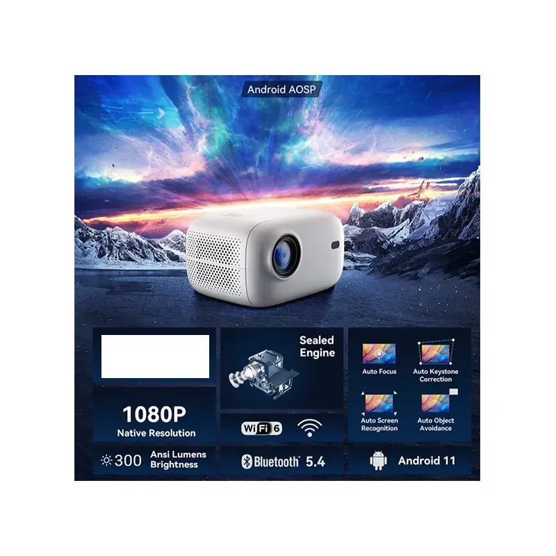 بروجكتر LCD L009 L009AA بدقة 1080p وسطوع 300 ANSI لومن، Wi-Fi وBluetooth وكاست ومدخل HDMI ومخرج صوت، تخزين 8GB ورام 1GB وAndroid 13 - Thumbnail 6