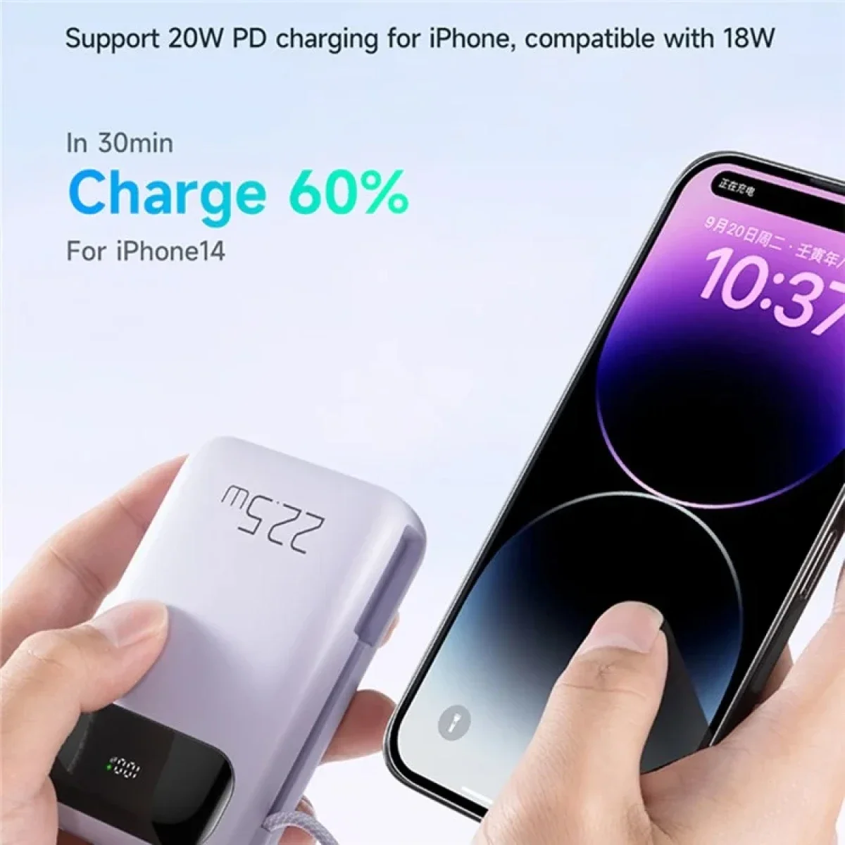 Mcdodo MC-325 10000mAh 22.5W PD Power Bank with Built-In iP Cable - Black - Thumbnail 2