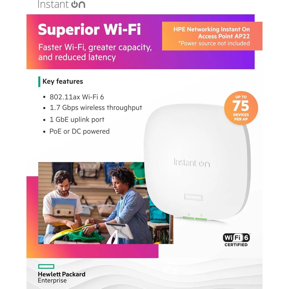 نقطة وصول داخلية Hewlett Packard Enterprise AP22 واي فاي 6 2x2 - إصدار RW - Image 5
