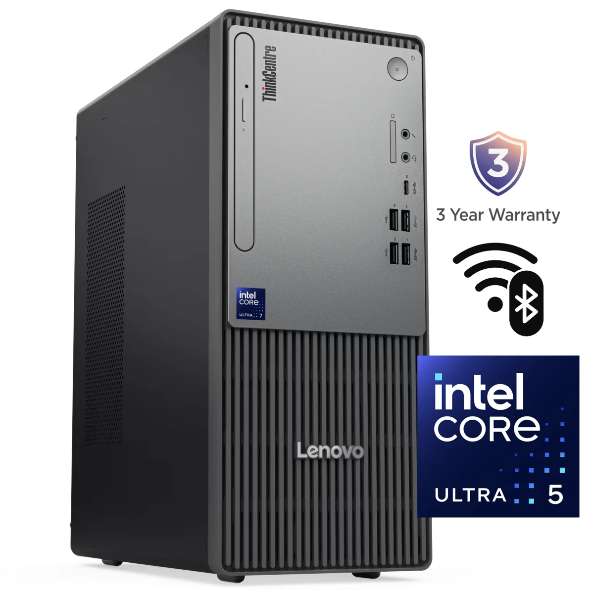 كمبيوتر مكتبي برجي Lenovo ThinkCentre neo 50t Gen 6 بمعالج Intel Core Ultra 5 225 وذاكرة 8GB وSSD 512GB أسود